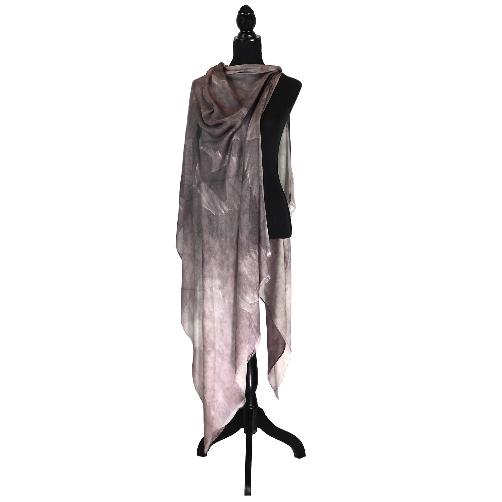 Cashmere Silk Autumn Leaves Charcoal Silk Art Scarves